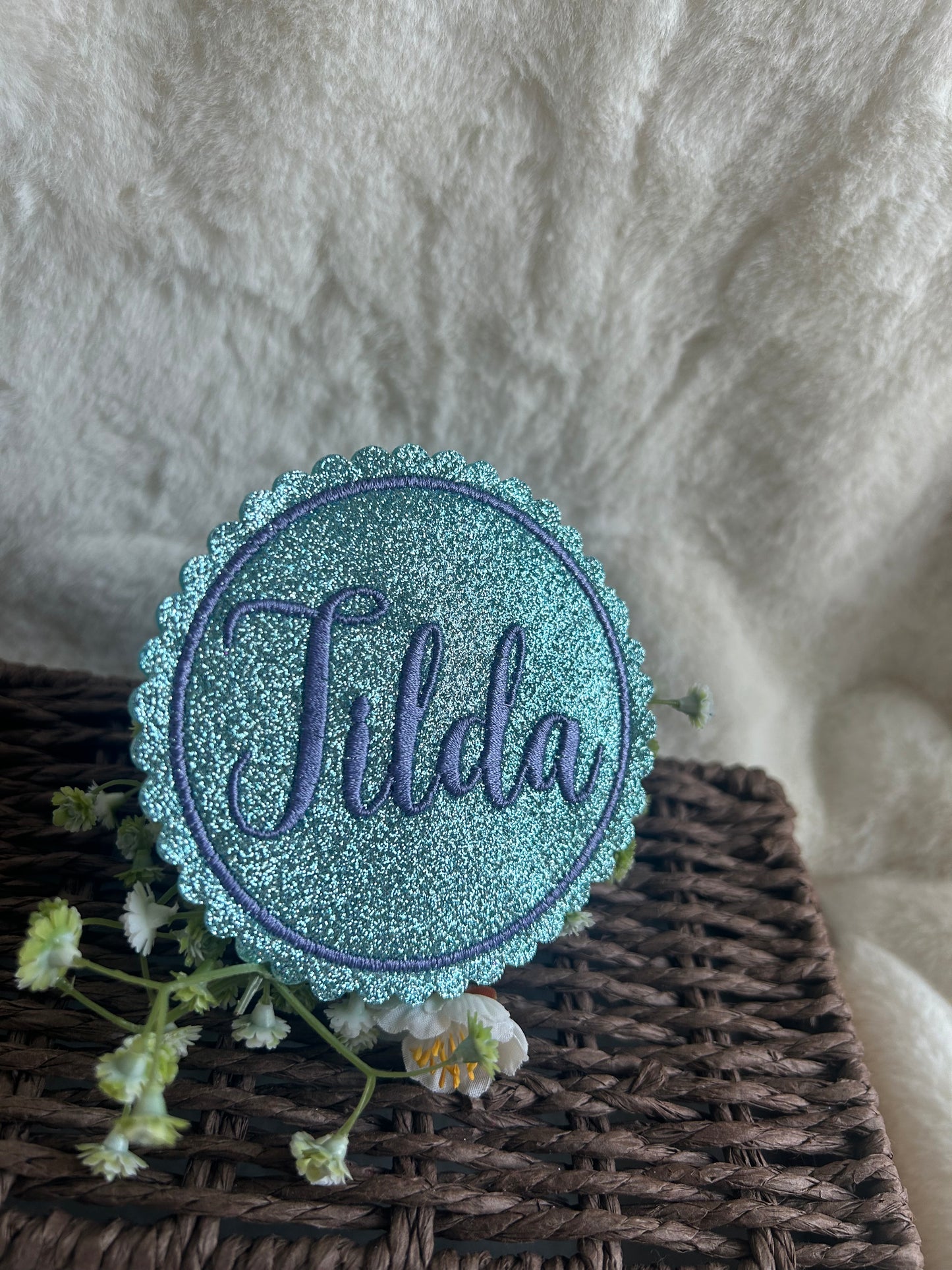 Button mit Name & Glitzer Klettie Magnetpatch