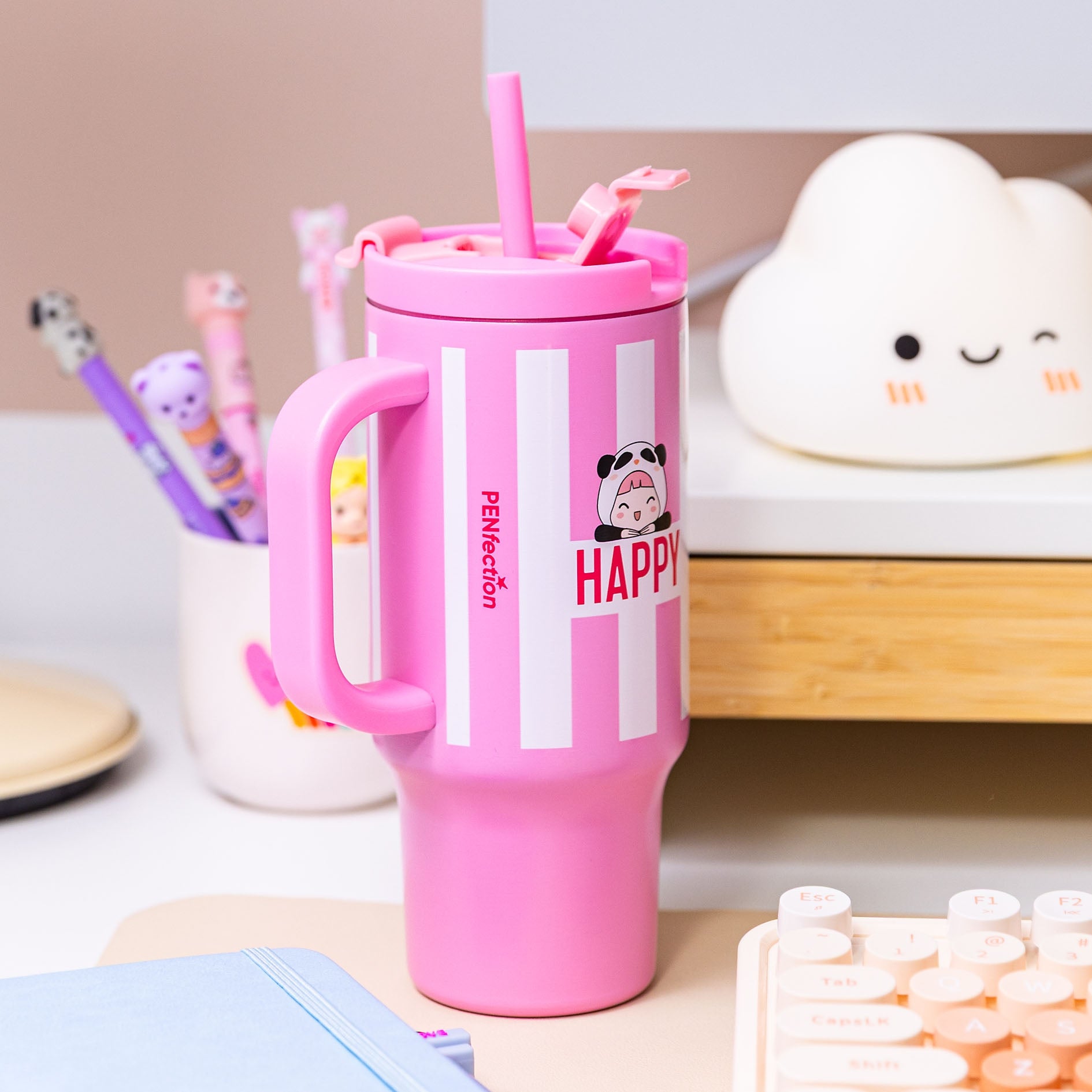 PENfection To Go Becher mit Strohhalm HAPPY