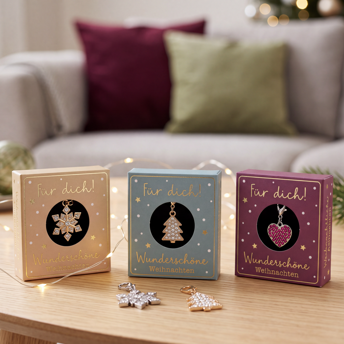 Weihnachtliche Glamour Anhänger in Geschenkschachtel