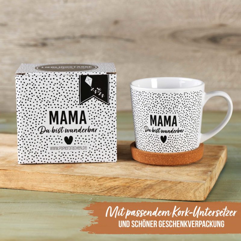 Mama du bist wunderbar Tasse mit Kork Untersetzer Papierdrachen