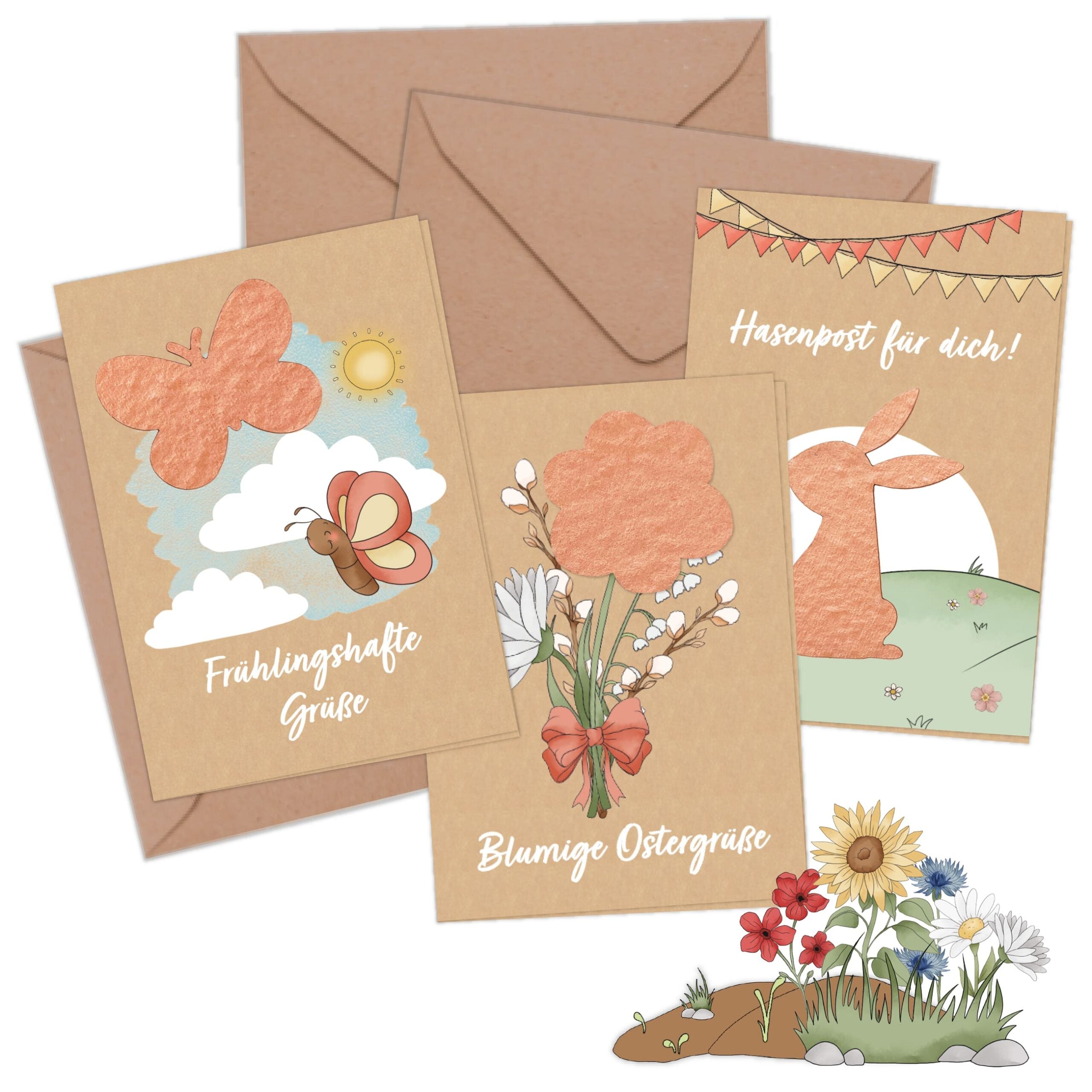 3 Klappkarten mit Saatpapier – Osterhasenwelt