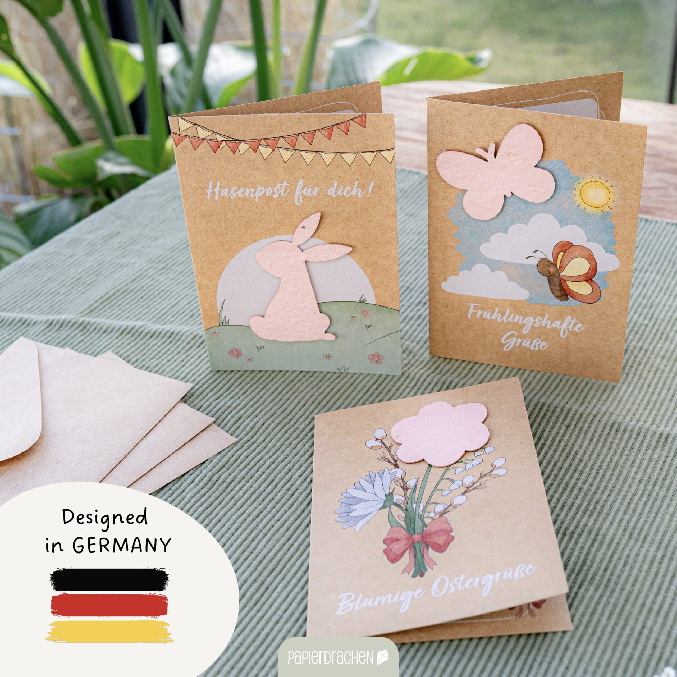 3 Klappkarten mit Saatpapier – Osterhasenwelt