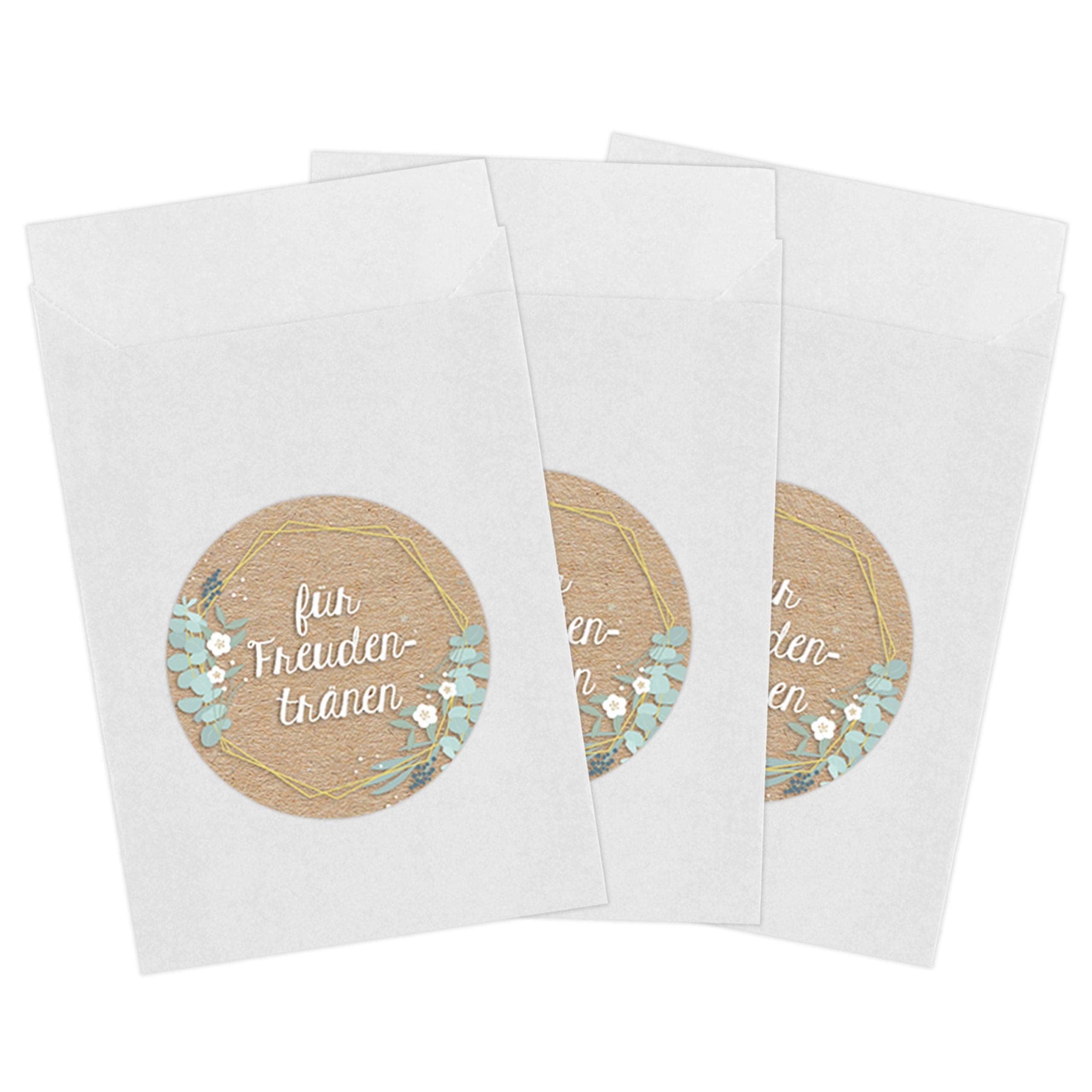 50 weiße Freudentränen Tüten inkl. Sticker