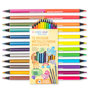 12 Bicolor Buntstifte Metallic und Neon