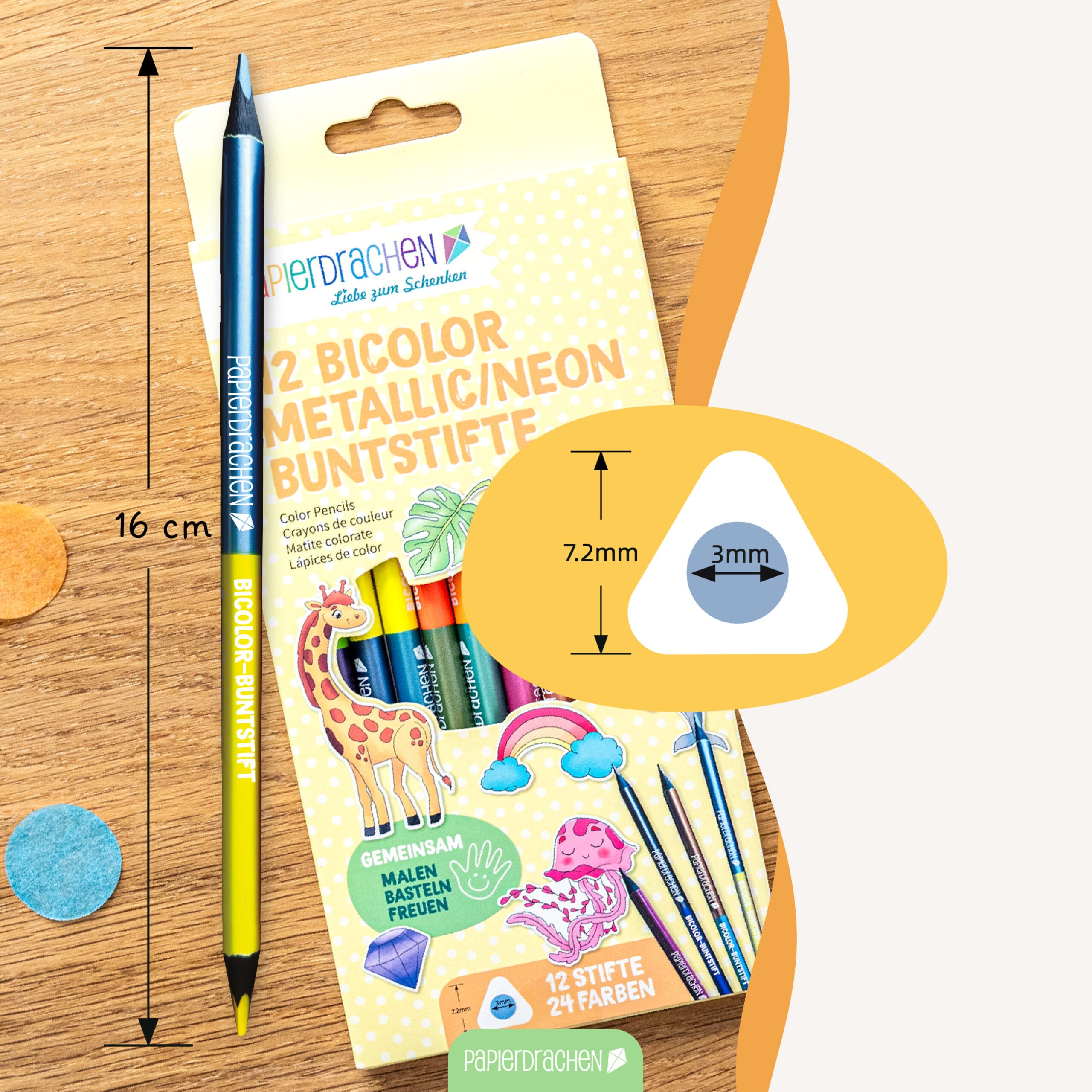 12 Bicolor Buntstifte Metallic und Neon