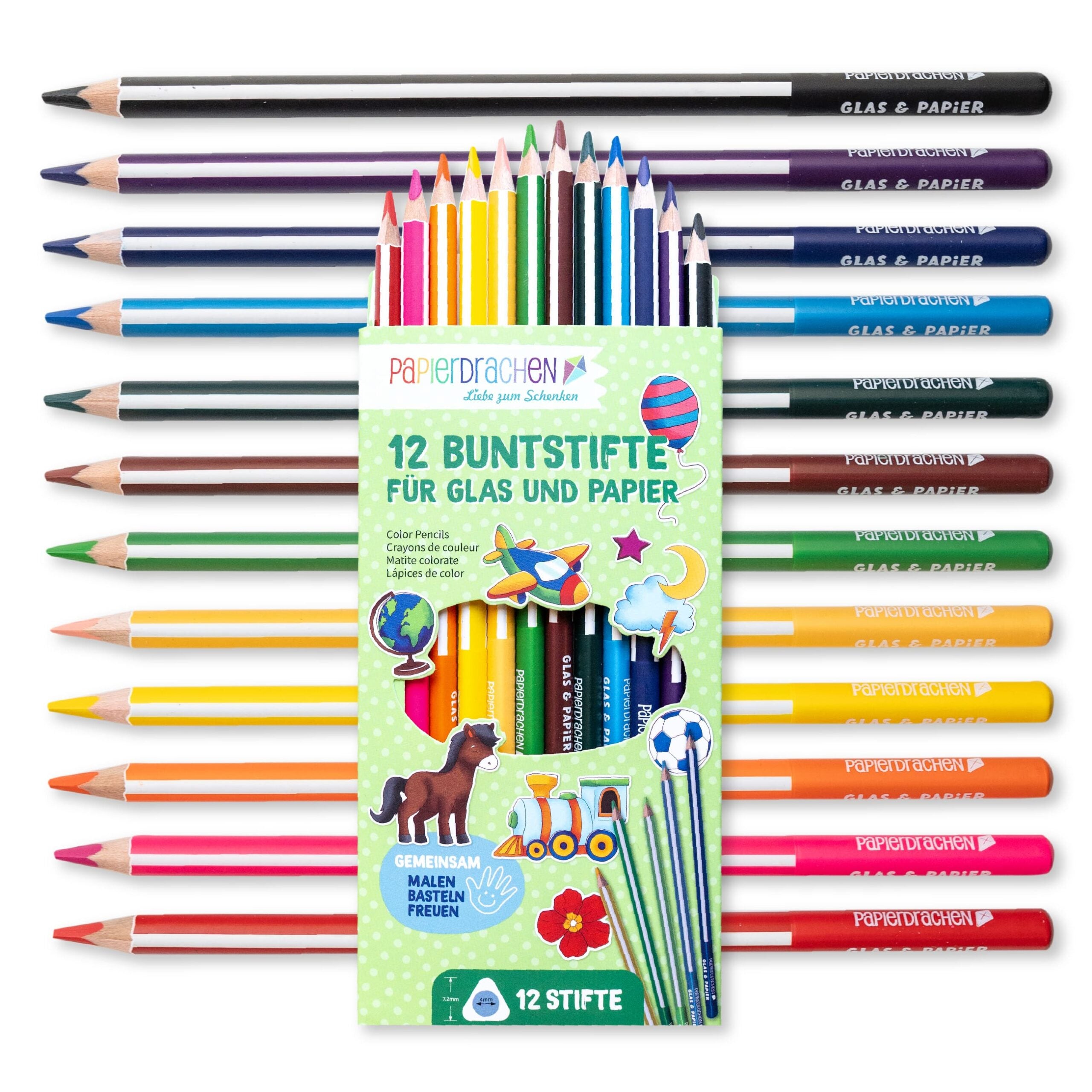 12 Buntstifte für Glas und Papier