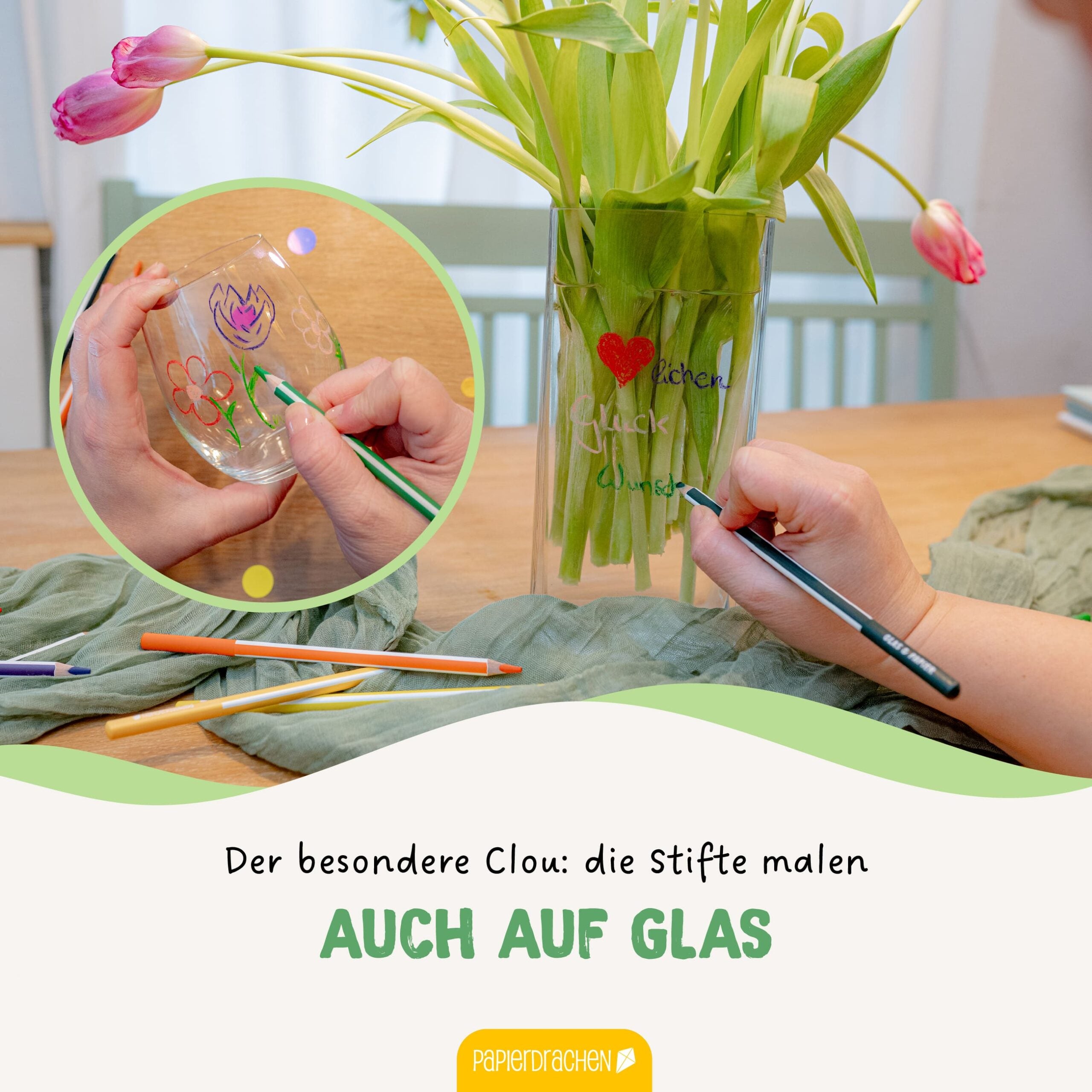12 Buntstifte für Glas und Papier