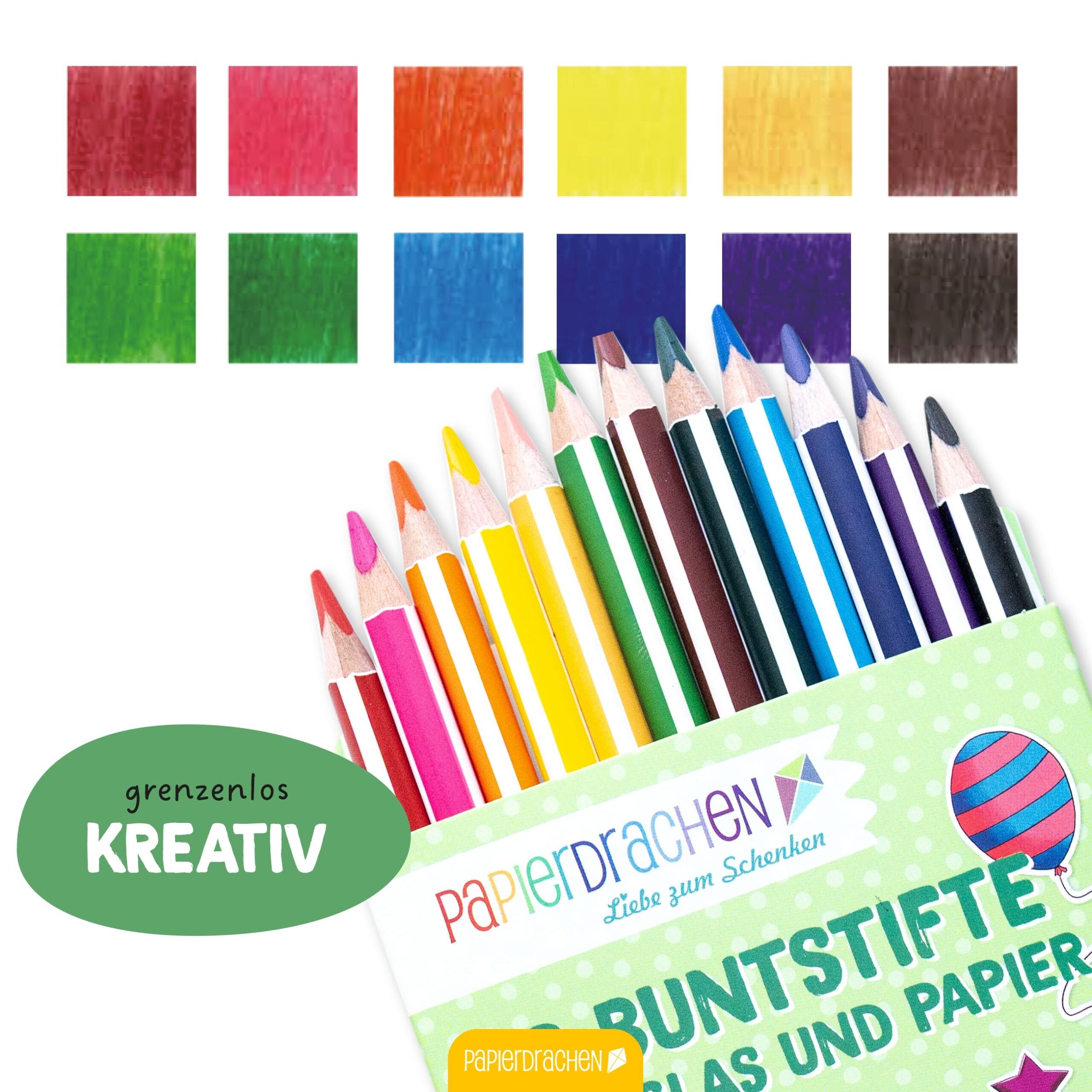 12 Buntstifte für Glas und Papier