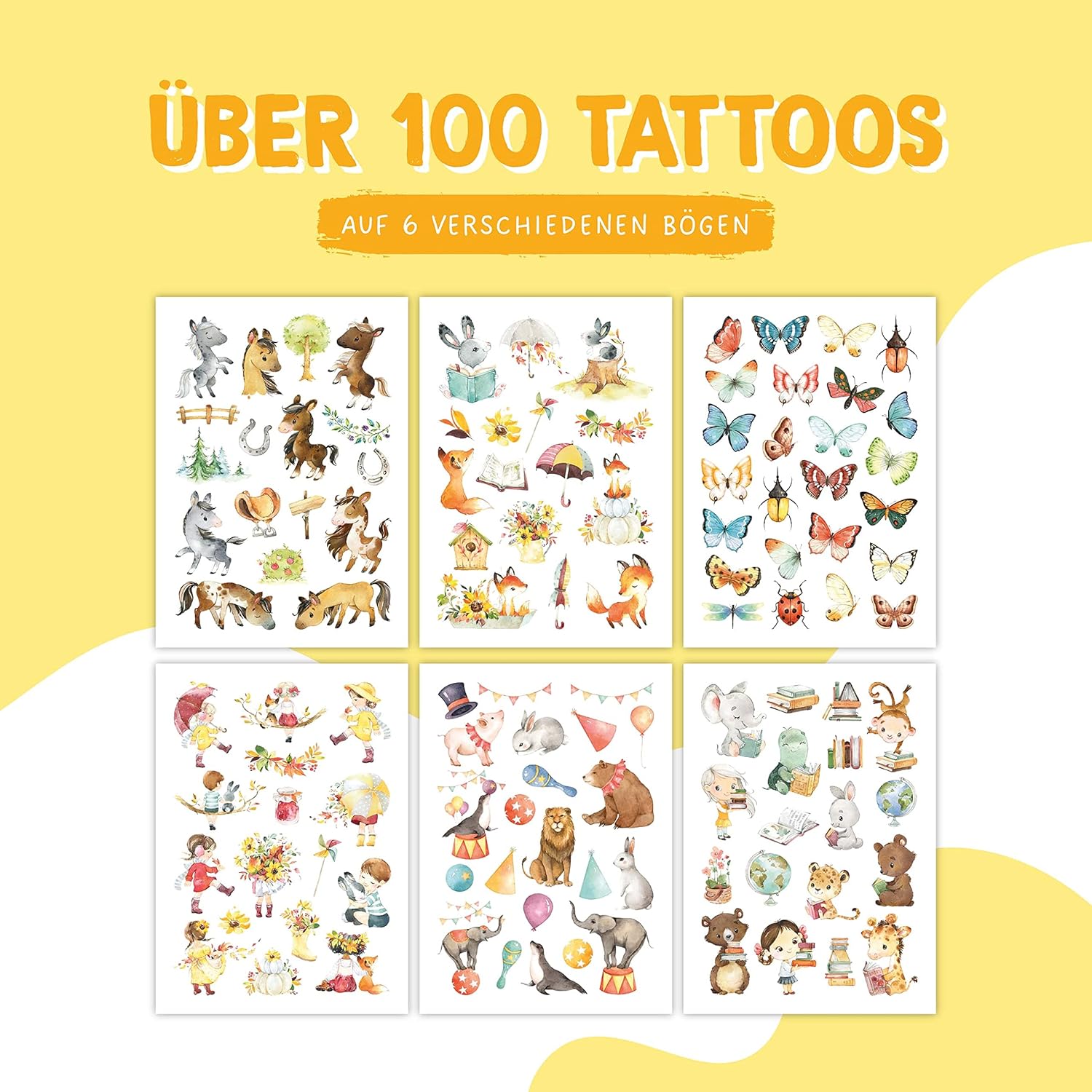 Papierdrachen 100 besonders hautfreundliche Kindertattoos - Tattoos Pferde und Lesefreunde - für Kinder - für Jungen und Mädchen - geprüft & made in Germany