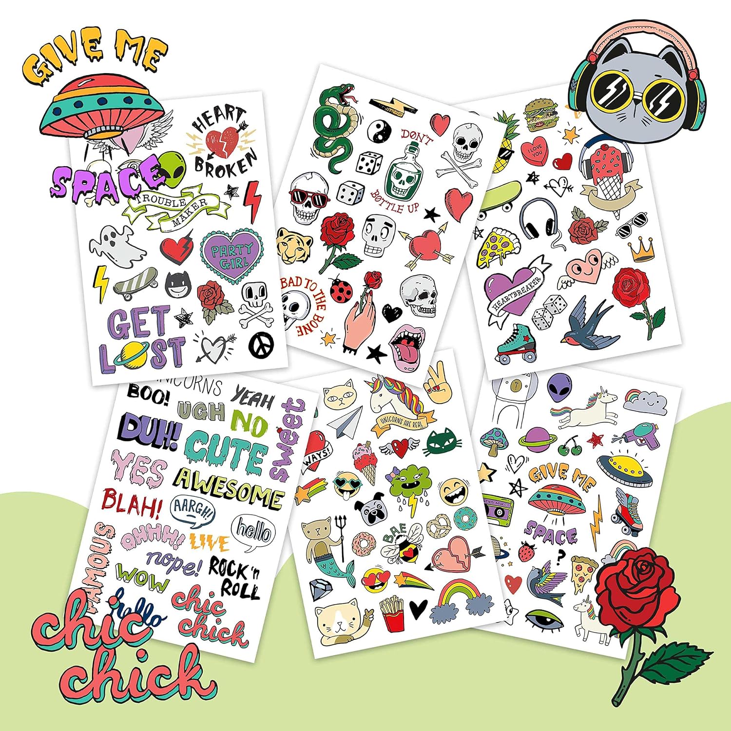 Papierdrachen 100 besonders hautfreundliche Kindertattoos - Tattoos Scrunch Doodles - für Kinder - für Jungen und Mädchen - geprüft & made in Germany