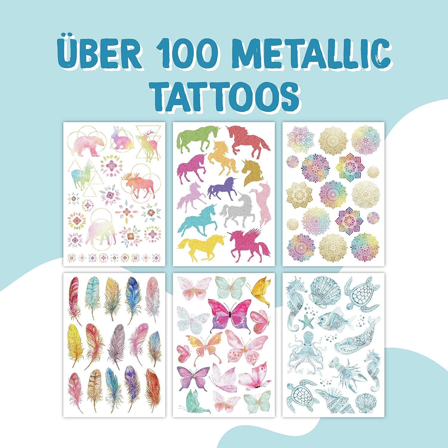Papierdrachen 100 Metallic-Tattoos für Kinder - Hautfreundliche Kindertattoos Mandala - als Geburtstagsmitgebsel & Geschenkidee - für Jungen und Mädchen - in Deutschland hergestellt