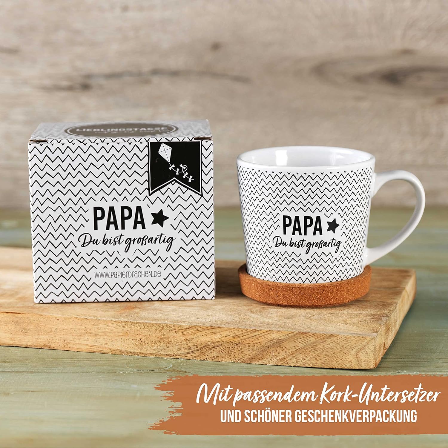 Papa du bist wunderbar Tasse mit Kork Untersetzer Papierdrachen