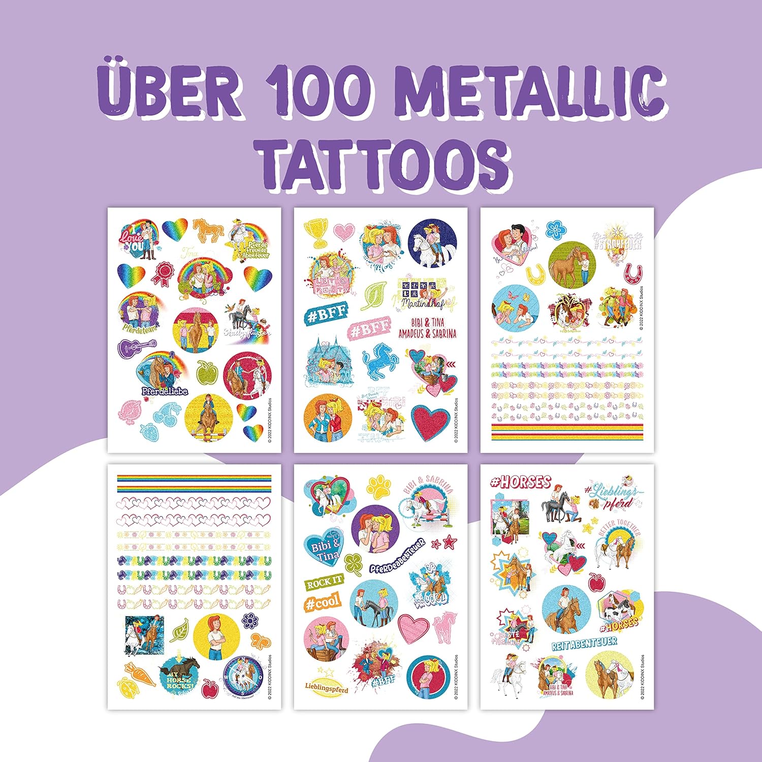 Papierdrachen 100 Metallic-Tattoos für Kinder - Hautfreundliche Kindertattoos Bibi & Tina Freundschaft - Glitzer Tattoo - Geburtstagsmitgebsel - Für Jungen und Mädchen - in Deutschland hergestellt