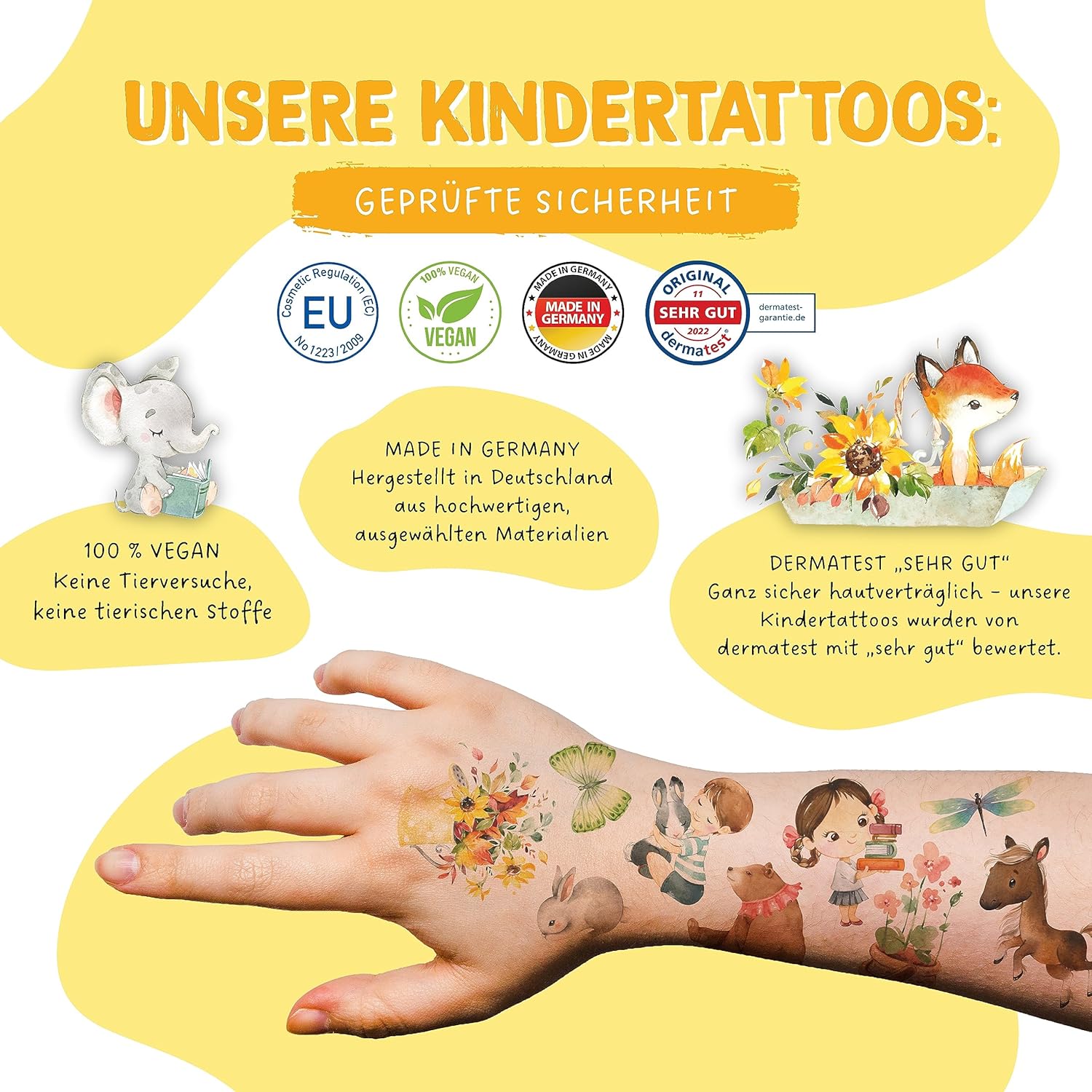 Papierdrachen 100 besonders hautfreundliche Kindertattoos - Tattoos Pferde und Lesefreunde - für Kinder - für Jungen und Mädchen - geprüft & made in Germany