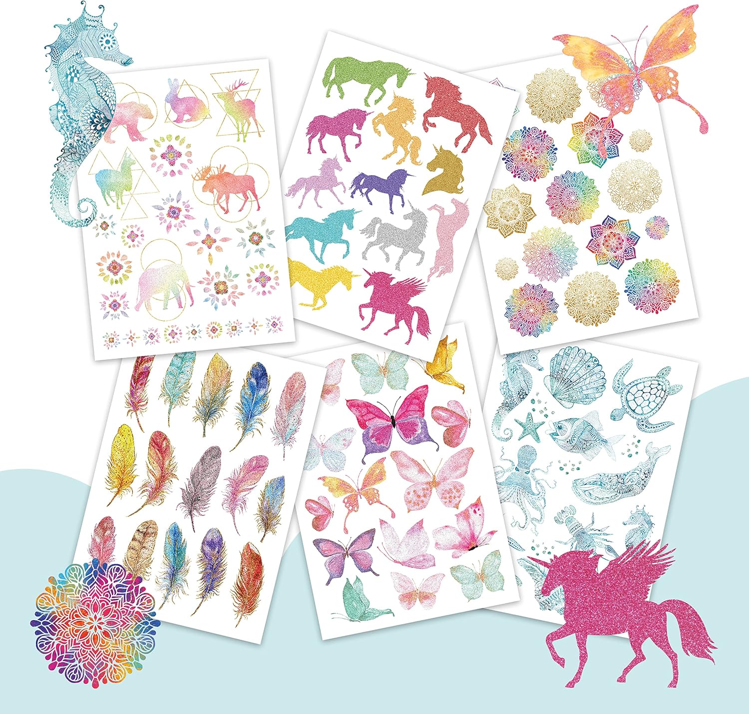 Papierdrachen 100 Metallic-Tattoos für Kinder - Hautfreundliche Kindertattoos Mandala - als Geburtstagsmitgebsel & Geschenkidee - für Jungen und Mädchen - in Deutschland hergestellt
