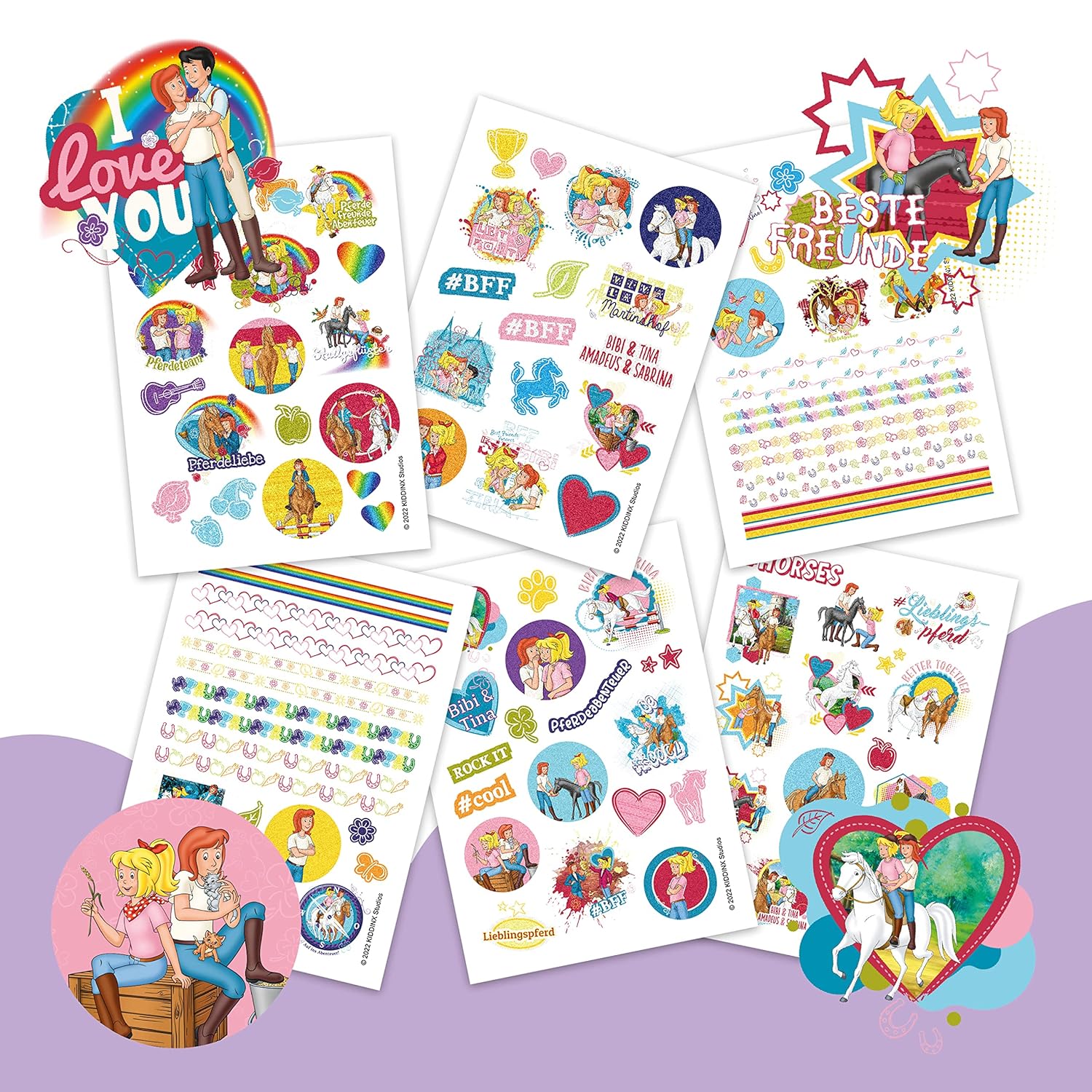 Papierdrachen 100 Metallic-Tattoos für Kinder - Hautfreundliche Kindertattoos Bibi & Tina Freundschaft - Glitzer Tattoo - Geburtstagsmitgebsel - Für Jungen und Mädchen - in Deutschland hergestellt