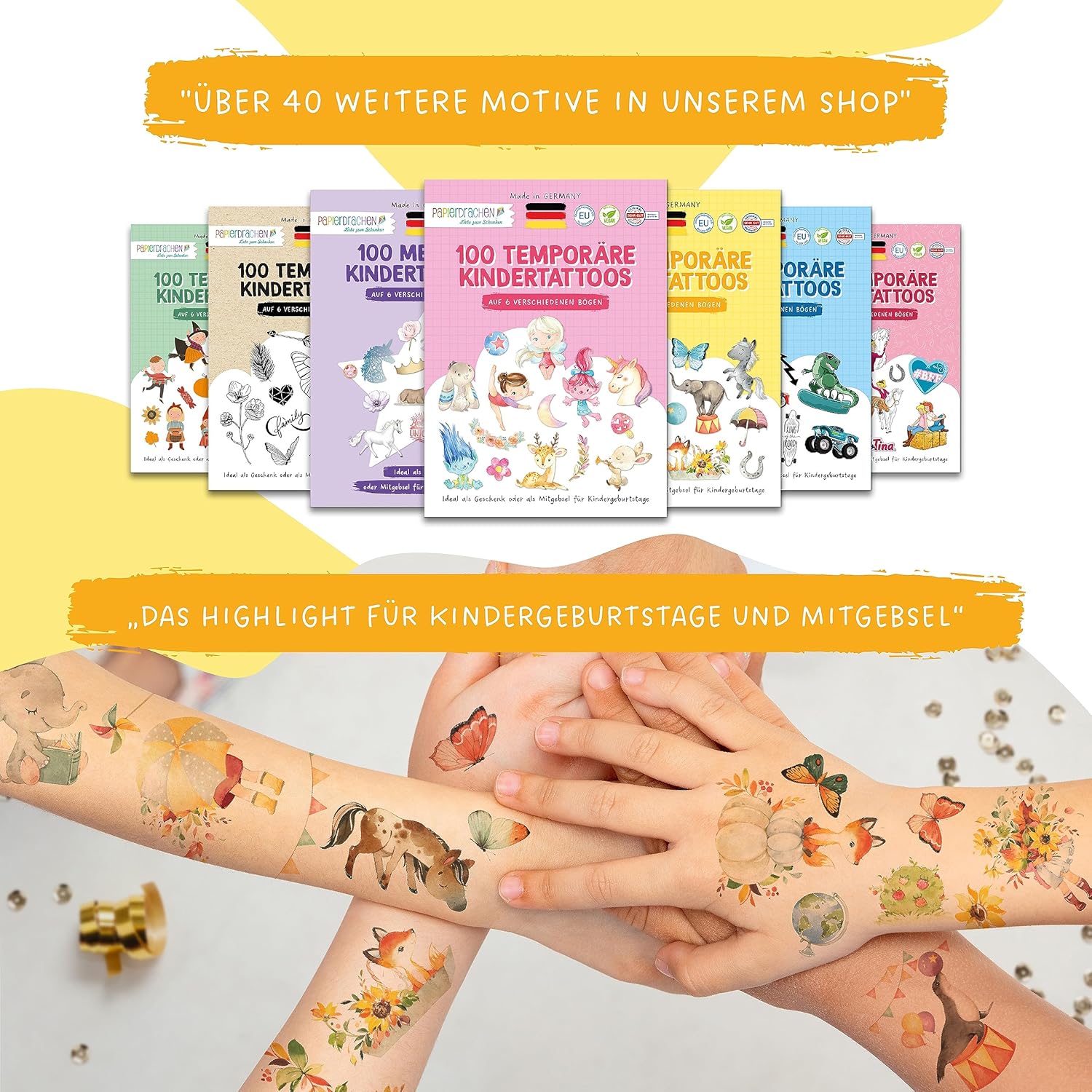 Papierdrachen 100 besonders hautfreundliche Kindertattoos - Tattoos Pferde und Lesefreunde - für Kinder - für Jungen und Mädchen - geprüft & made in Germany