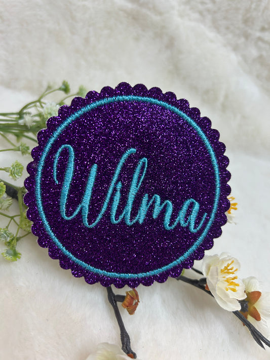 Button mit Name & Glitzer  Klettie Magnetpatch