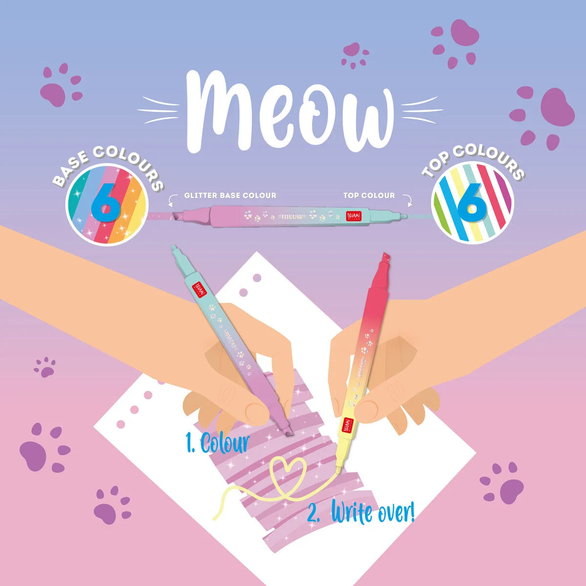 Set mit 6 Doppelseitigen Filzstiften mit überschreibbaren Farben - Meow - Legami