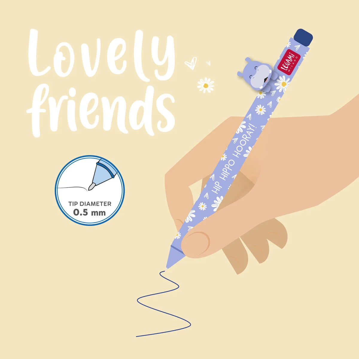 Gelstift mit Deko-Tierchen Hippo „Hip Hippo Hooray“ - Lovely Friends Legami