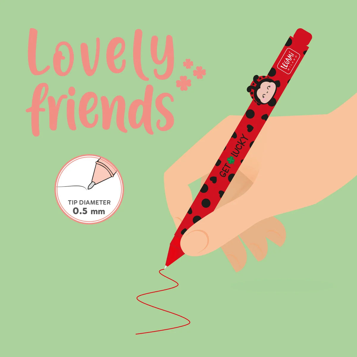 Gelstift mit Deko-Tierchen Ladybug „Get Lucky“ - Lovely Friends- Legami