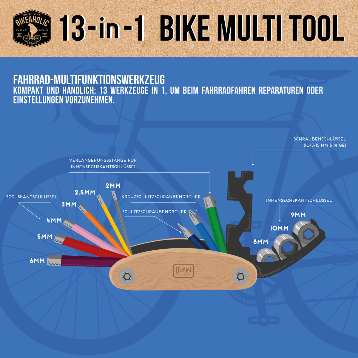 Multifunktionales Fahrradwerkzeug 13 - in - 1 - Legami