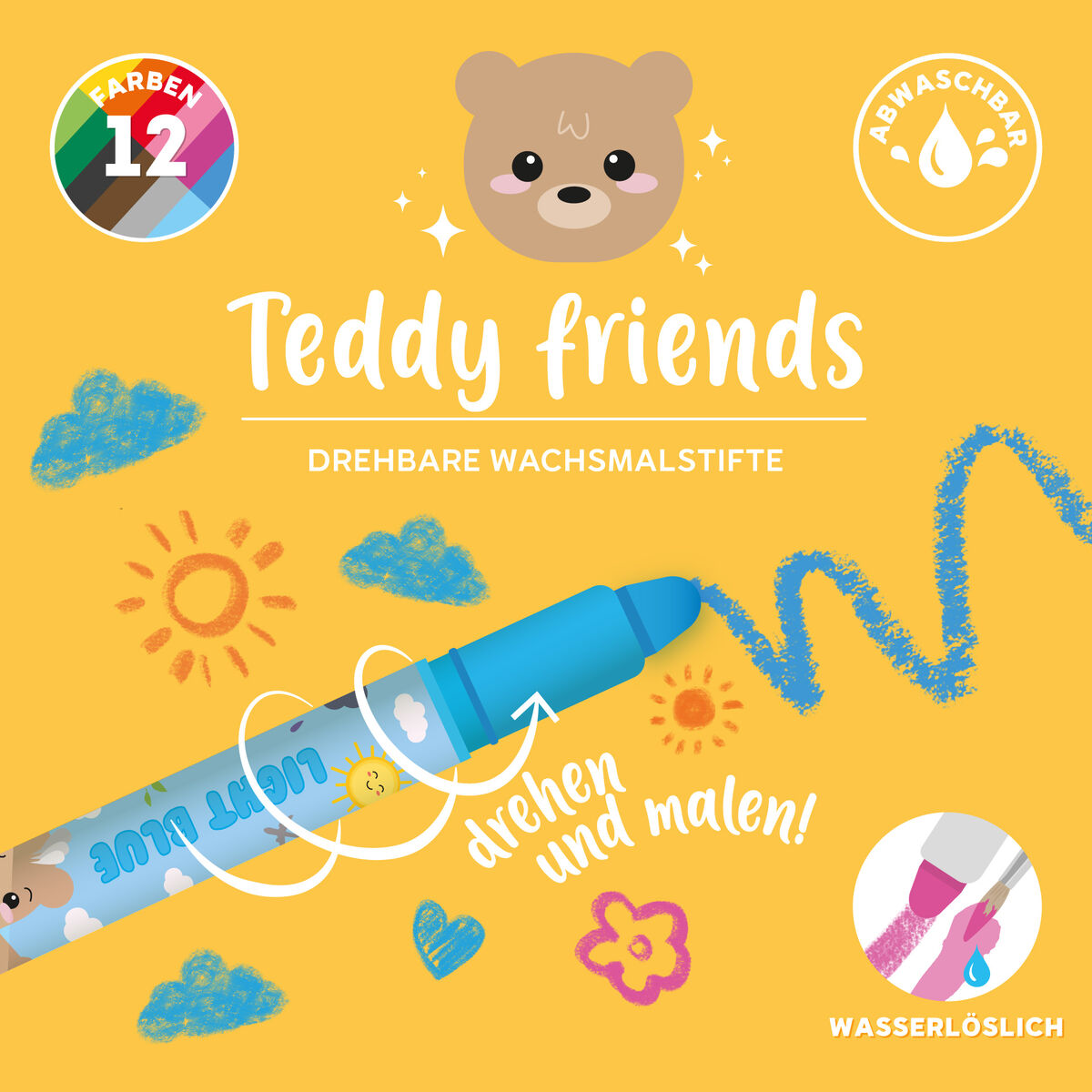Set mit 12 Wachsmalern - Teddy Friends