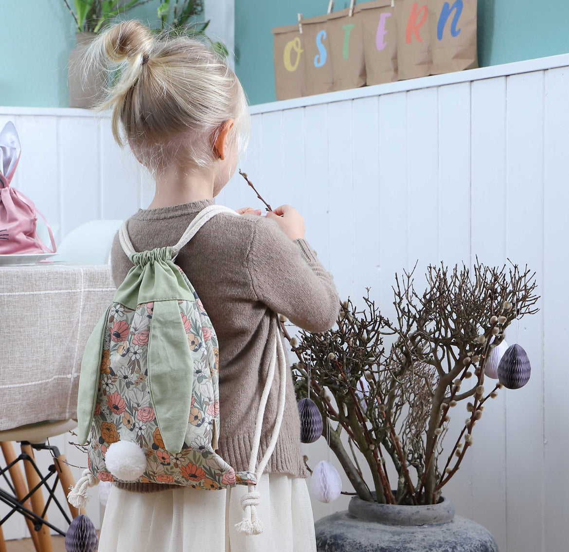 Hasenrucksack Grün mit Name bestickt