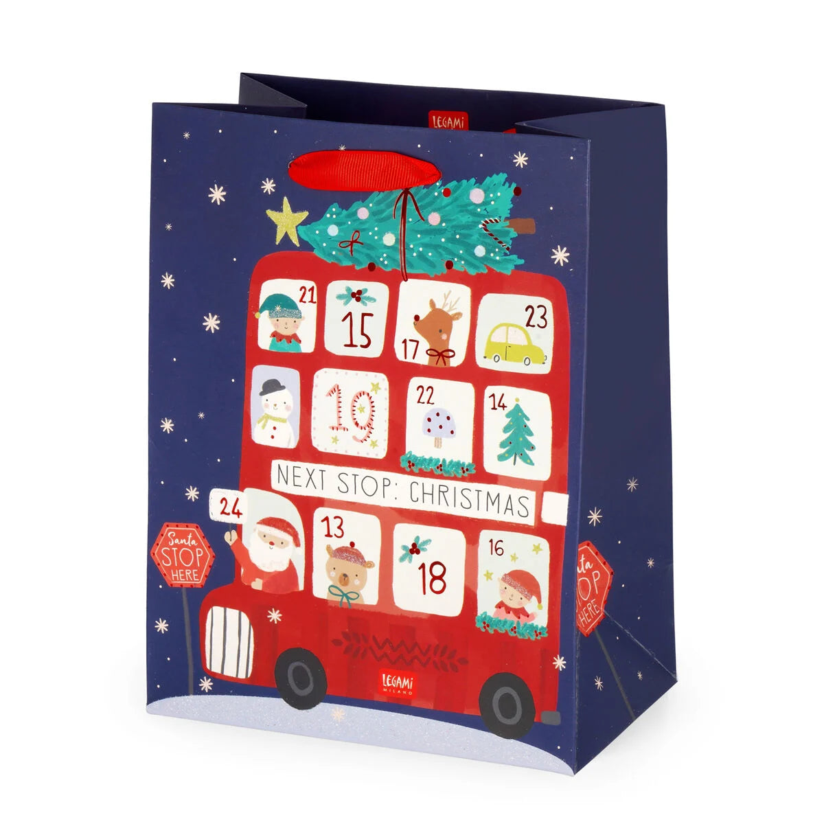 Weihnachtsgeschenktüte Weihnachtsbus-Motiv -  Mittel - Legami