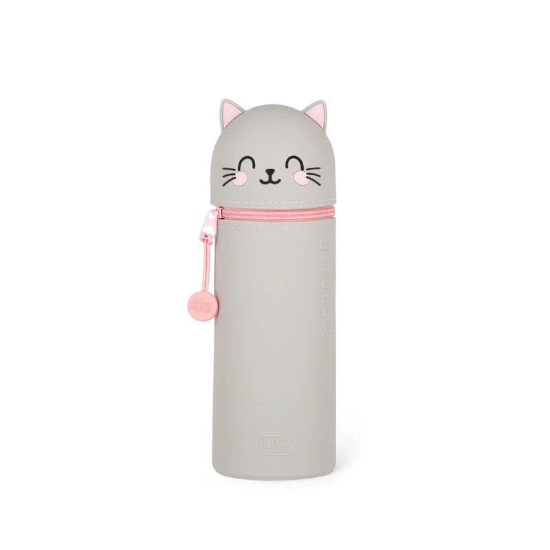 2-in-1-Federmäppchen aus Silikon - Kawaii - Katze