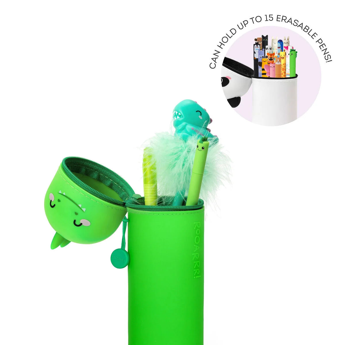 2-in-1-Federmäppchen aus Silikon - Kawaii -Dino