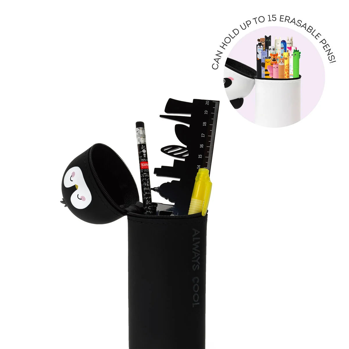 2-in-1-Federmäppchen aus Silikon - Kawaii - Pinguin