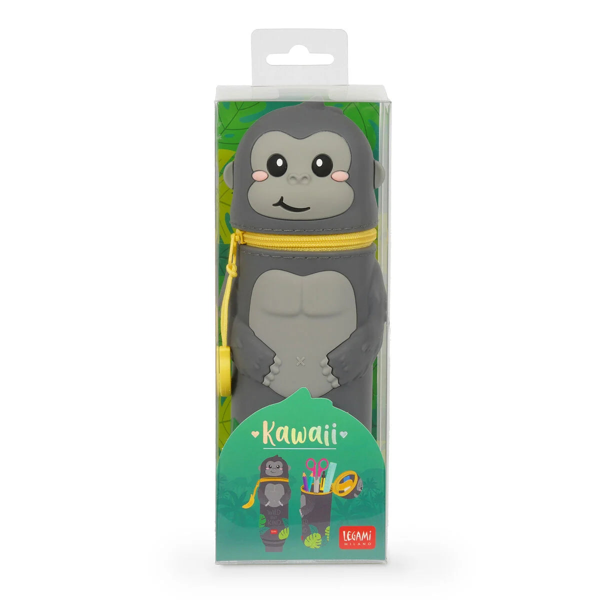 2-in-1-Federmäppchen aus Silikon Gorilla „Wild but Kind“ - Kawaii