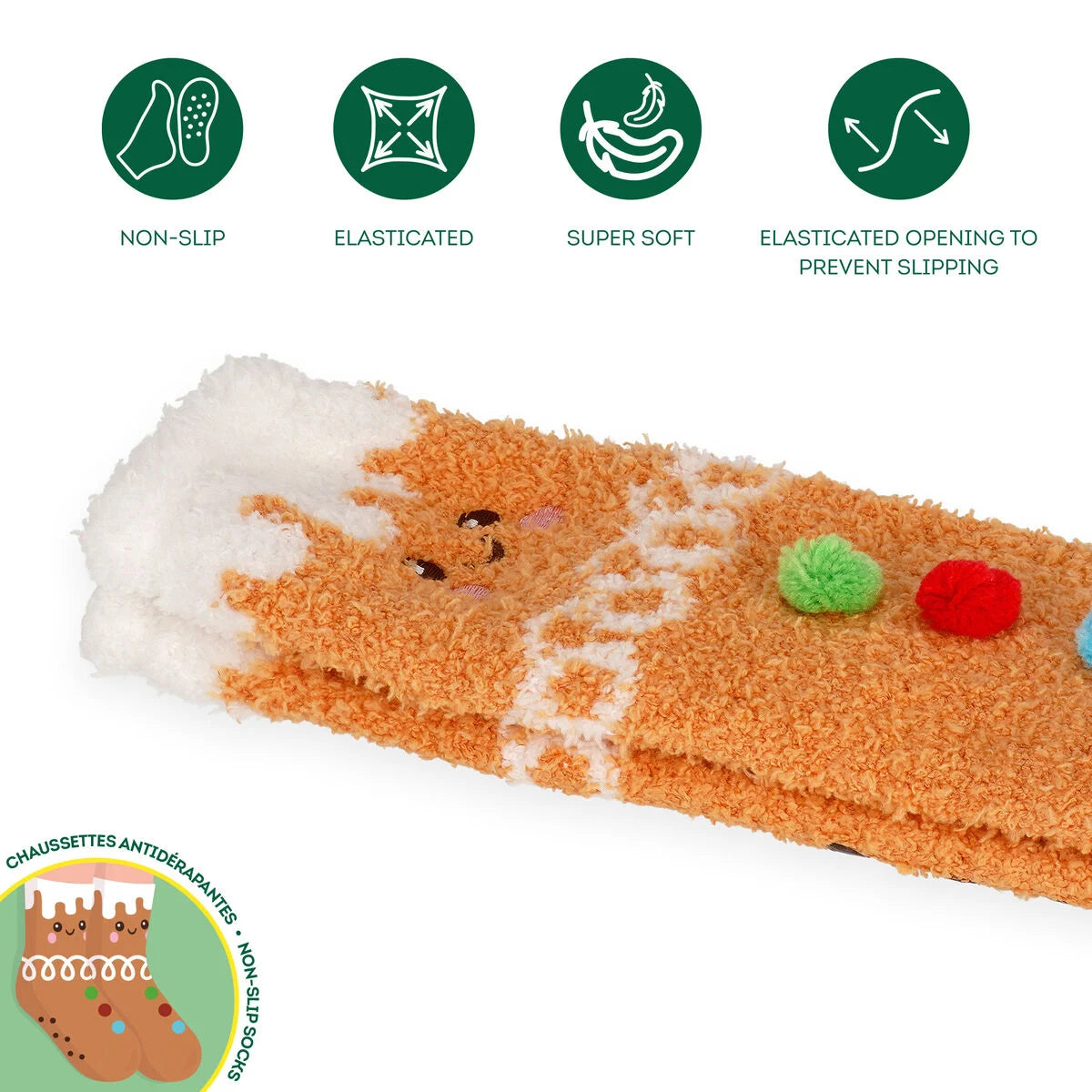 Rutschfeste Socken für Erwachsene Gr. 34-42 Gingerbread Lebkuchen  - It’s a Match! Legami ABS
