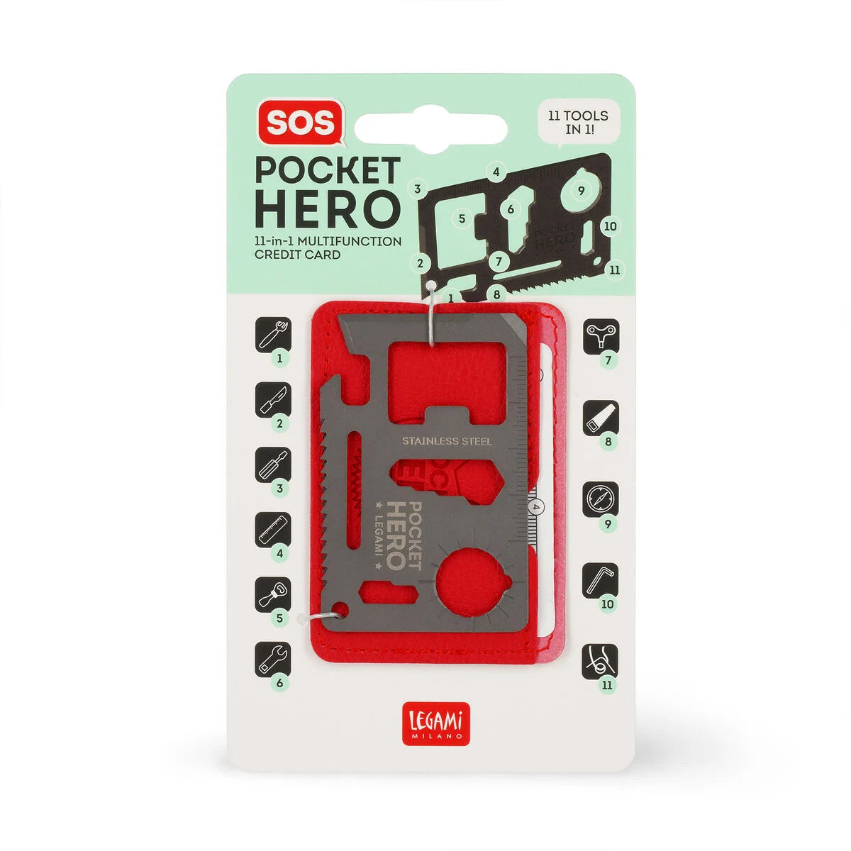 11-in-1-Multifunktionswerkzeug aus Stahl - SOS Pocket Hero