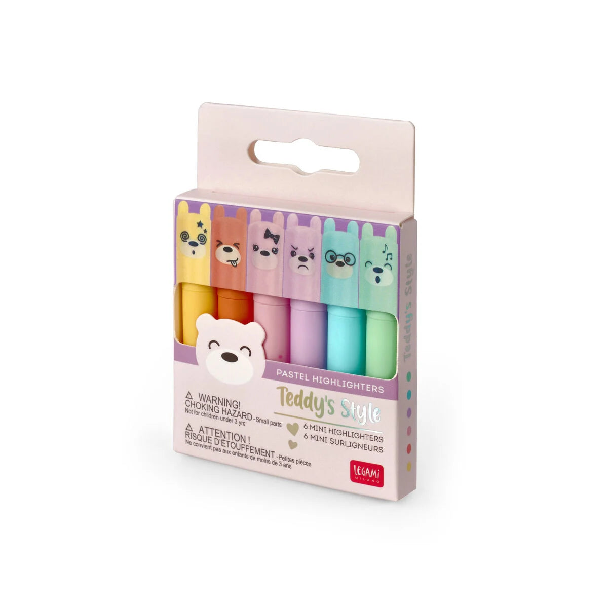 Set mit 6 Mini-Textmarkern - Teddy‘s Style Pastel Legami