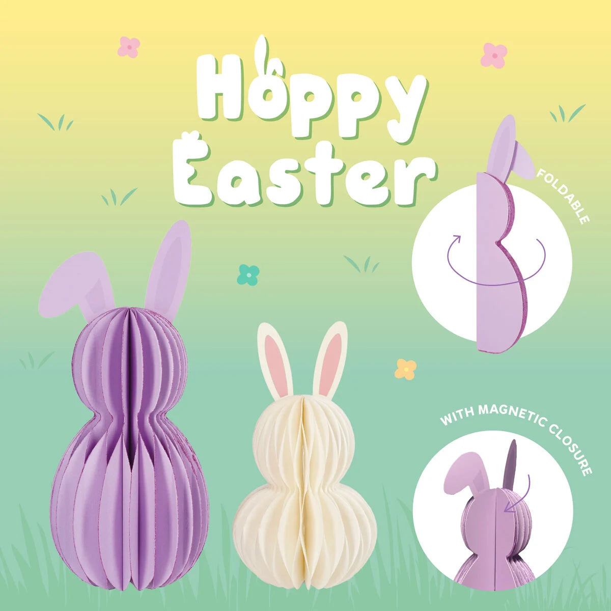Set mit 2 Faltbaren Häschen aus Papier - Hoppy Easter- Legami