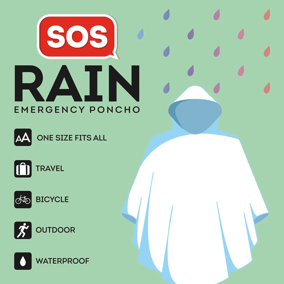Wasserdichter Poncho für Erwachsene - SOS Legami