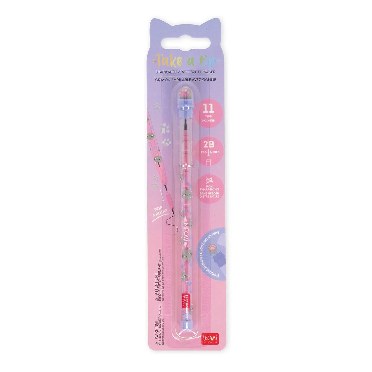 Katze Stapelbarer Bleistift mit Eraser - Tipp - Legami
