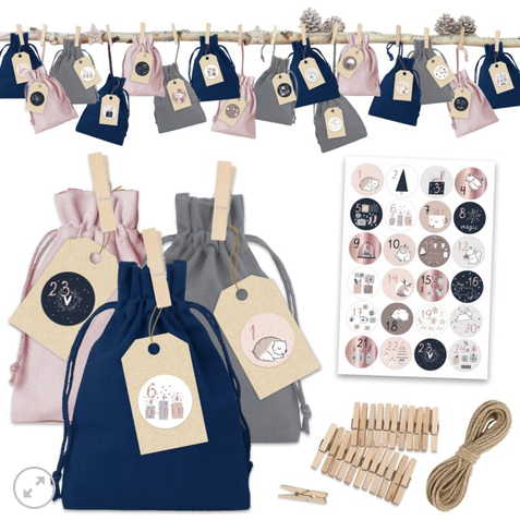 Adventskalender Stoffsäckchen – Baumwolle – Rose-Gold
