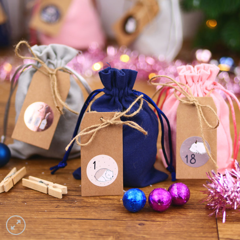 Adventskalender Stoffsäckchen – Baumwolle – Rose-Gold