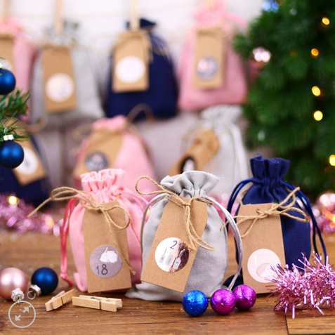 Adventskalender Stoffsäckchen – Baumwolle – Rose-Gold