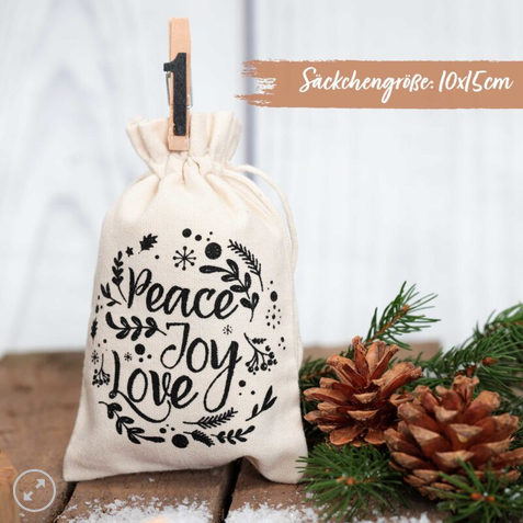 Adventskalender Stoffsäckchen – Hello Winter mit schwarzen Zahlen