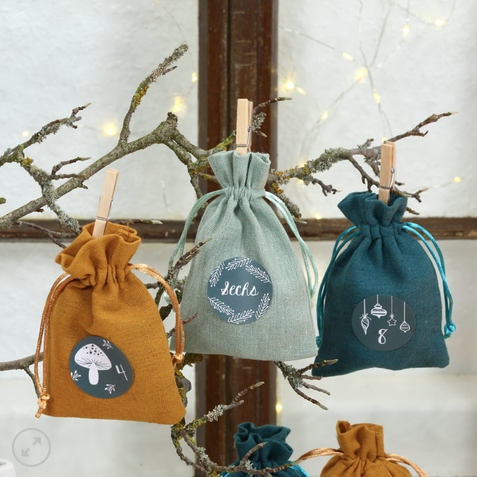 Adventskalender Stoffsäckchen – Petrol mit Zahlenaufklebern von 1-24
