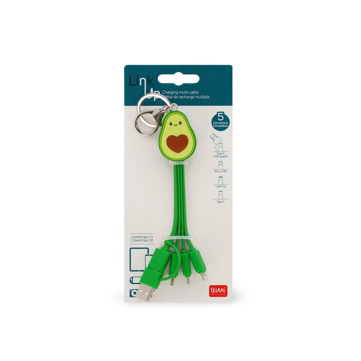 Ladekabel 6-in-1- mit Schlüsselanhänger Avocado - Link Up Legami