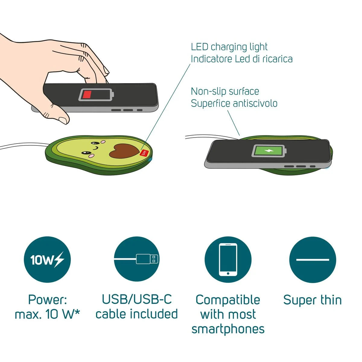 Kabellose Ladestation für Smartphone Avocado - Super Fast Legami