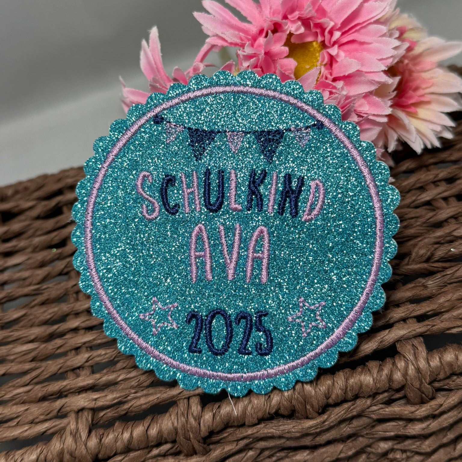 Schulkind + Name als Klettie Magnetpatch Aufnäher Aufbügeln Anhänger