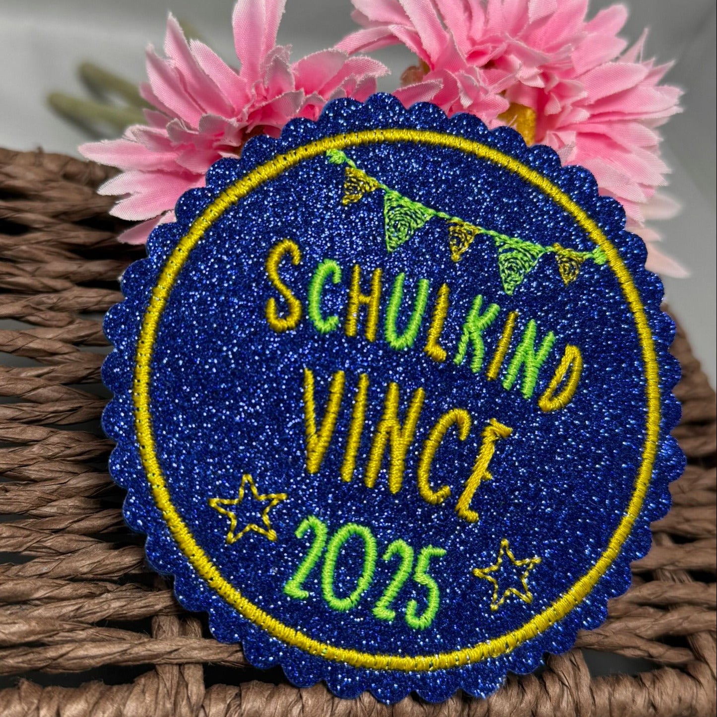 Schulkind + Name als Klettie Magnetpatch Aufnäher Aufbügeln Anhänger