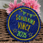 Schulkind + Name als Klettie Magnetpatch Aufnäher Aufbügeln Anhänger