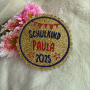 Schulkind + Name als Klettie Magnetpatch Aufnäher Aufbügeln Anhänger